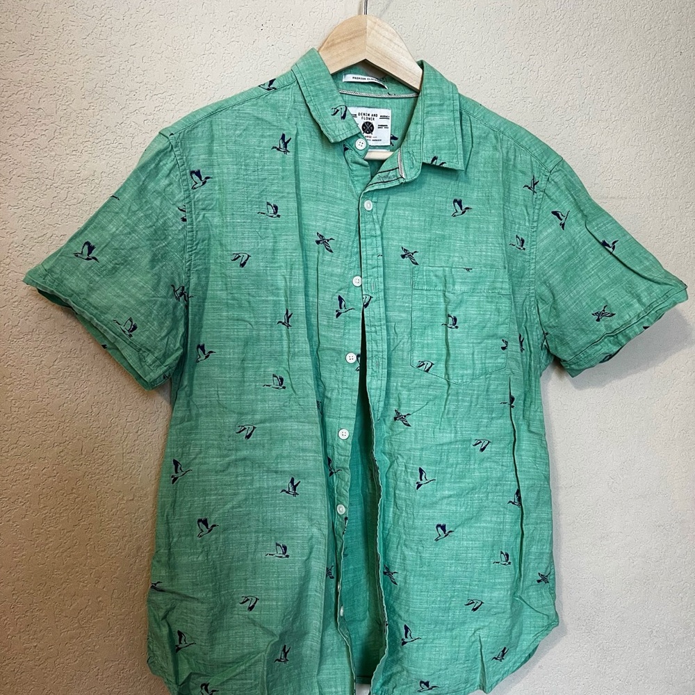 Green duck Print Men's Casual Shirt
